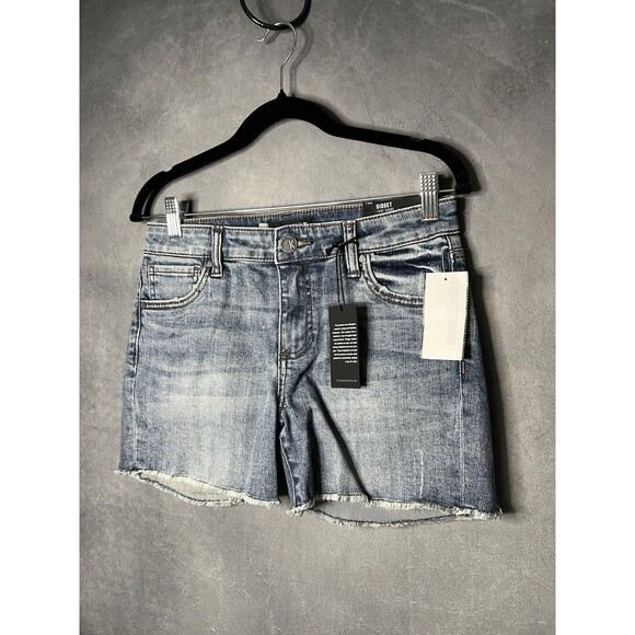 KUT from the Kloth Blue Gidget Cutoff Denim Shorts Mid Rise Stretch Women Size 2 - Picture 11 of 11